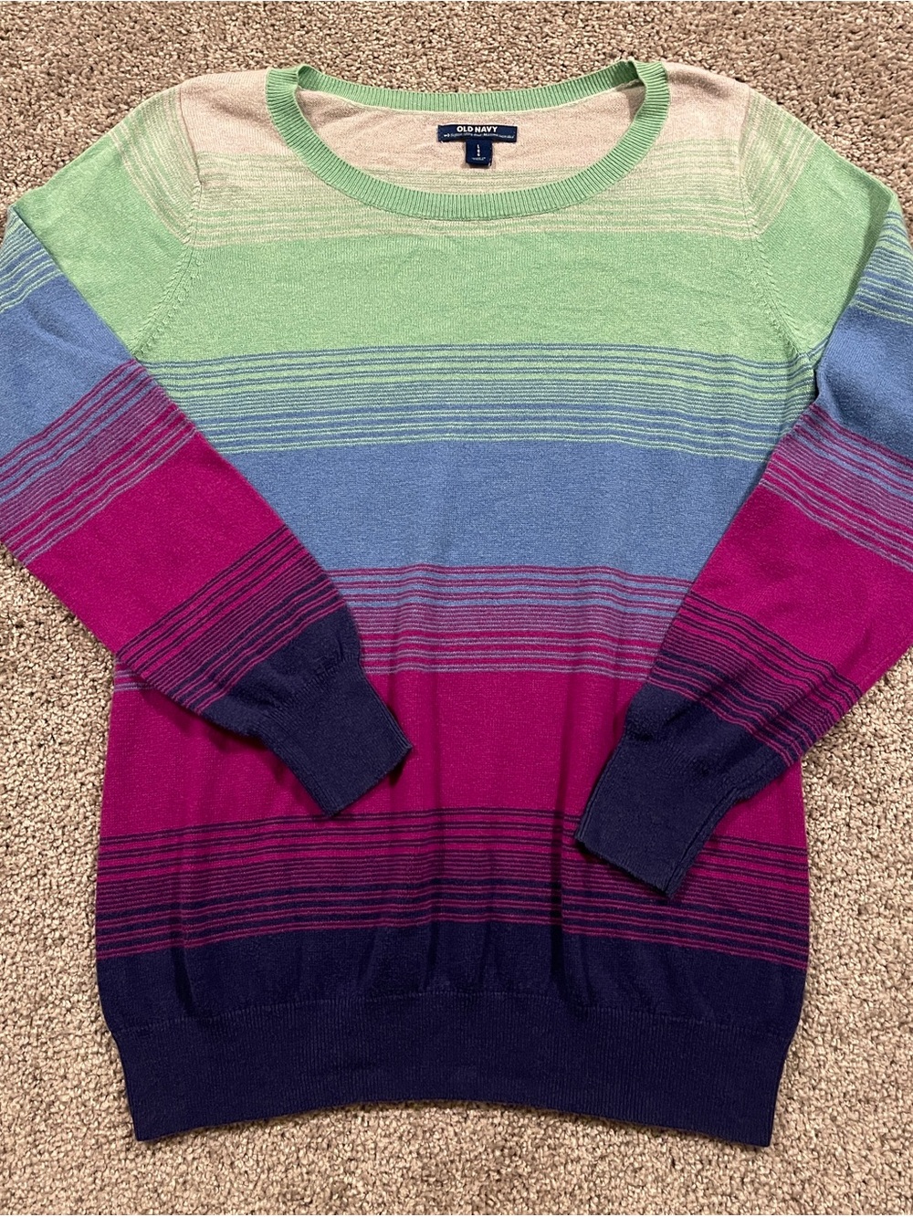 Old Navy Women’s Scoop-neck Colorblock Striped Sweater Rainbow Retro Preppy Sz L
